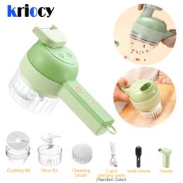 Tools 4 In1 Multifunctional Electric Vegetable Cutter Slicer Garlic Mud Masher Chopper Cutting Pressing Mixer Food Slice Usb Charging