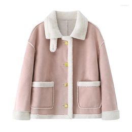 Women's Jackets Lamb Wool Coat Lapel Short Single Row Slim Version Solid Colour Double Pocket Design Warm And Comfortable Autumn/Winter 2024