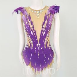 LIUHUO Customize Colors Rhythmic Gymnastics Leotards Girls Women Competition Artistics Gymnastics Performance Wear Crystals Purple BD1384