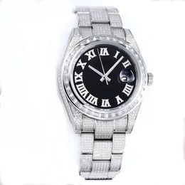 Luxury men's watch, automatic, stainless steel case, diamond-encrusted Roman numeral scale, automatic, diamond-encrusted folding buckle