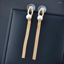 Dangle Earrings SINLEERY Charm White Pearl Long Tassels For Women Gold Silver Color Wedding Party Accessories ES663