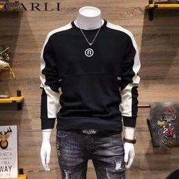 2023 Men's Cotton Streetwear Autumn Splicing Colour Contrast Hoodie Casual Crew-Neck Top Set Sports Tide Streetwears Men Clothing