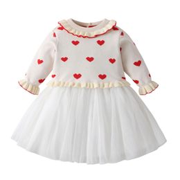 Girl'S Dresses Valentines Day Baby Princess Infant Kids Love Heart Knitted Splicing Lace Tle Dress Toddler Girls Birthday Party Clot Dhqjh