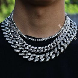 Bling Iced Out Cuban Link Chain Hip Hop Micro Pave Square Zirconia Chokers Necklaces for Men Fashion Rapper Jewellery