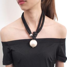 Big Imitation Pearl Pendant Necklaces For Women Thick Rope Adjustable Statement Chokers Necklaces Jewellery UKMOC323R