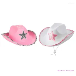 Berets Retro Fedora Hat Adult Felt Cowboy Sequins Star Pattern DropShip