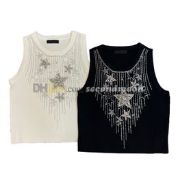 Crystal Star Vest Women Shiny Rhinestone Tanks Top Spring Summer Knits Vests Crew Neck T Shirt