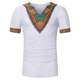 Pattern Print Men T-shirt Summer African Style Vintage Tee&Tops V Neck Short Sleeve Tee Shirts Homme Casual Tee236D