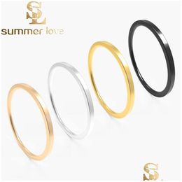 Cluster Rings 1Mm Stainless Steel Gold Black Sier Couple Ring Simple Fashion Rose Finger For Women And Men Drop Delivery Jew Dhgarden Dhu5T