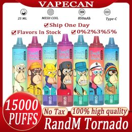 RandM Tornado 15000 15K Puffs 850mAh Type-C Charging 25ml Prefilled Pod With Battery Display 41 flavours 0%2%3%5% Air-Flow Control Better Use Experience RGB Light