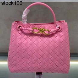 Pink Venetabottegs Luxury Woven Bags Andiamo Small Handbag Large Capacity Tote Bag Shopping Bags Fashion Knitting Cowhide Genuine Leather Plain Hobo Shoulder Ba