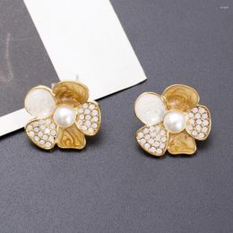 Stud Earrings Fashion Oil Drops Shiny Imitation Pearl Zinc Alloy Vintage Flower For Women Temperament Cute Girls Jewellery Decoration