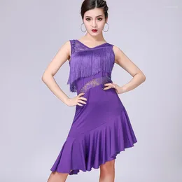 Casual Dresses Sexy Women Fringe Dress With Shorts Double V Neck Sleeveless See-Through Lace High Low Hem Party Dance Performance Outfit