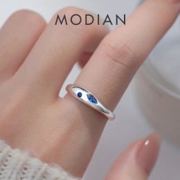 Rings MODIAN 925 Sterling Silver Exqusite Marquise Cut Dark Blue Cubic Zirconia Finger Rings For Women Wedding Engagement Band Jewelry