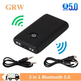 Speakers Grwibeou 2 in 1 Wireless Bluetooth 5.0 Transmitter Receiver Chargable for TV PC Car Speaker 3.5mm AUX Hifi Music Audio Adapter