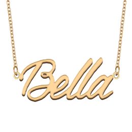 Bella Name Necklace Gold Personalized Stainless Steel Custom Nameplate Pendant for Women Girls Birthday Gift Kids Best Friends Jewelry 18k Gold Plated