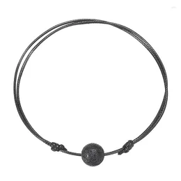 Link Bracelets Lava Leather Adjustable Women Men Fashion Essential Oil Diffuser Hand Chain Black Ball Rope Bracelet