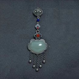 Necklaces Retro Chinese style 925 silver placket button pendant natural Hotan Jade classic long tassel pendant Cheongsam Jewellery