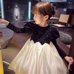 Girl Dresses Baby Winter Shiny Elegance Bow Plus Velvet Princess Ball Gown Dress Birthday Kids Holiday Party Children Elegant Skirt