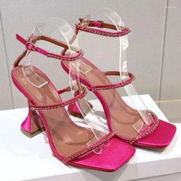 Sandals Women Brand Colourful Crystal Open Toe Wedding Party Shoes Goblet High Heels Outwear Ankle Strap Rhinestones