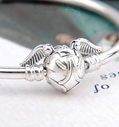 New 100% 925 Sterling Silver Golden Snitch Clasp Bangle Bracelet Fits For European Charms and Beads3610347