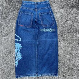 Men's Jeans JNCO Y2K Harajuku Hip Hop Tiger Graphic Gothic Retro Blue Baggy Denim Pants Men Women High Waist Wide Trouser