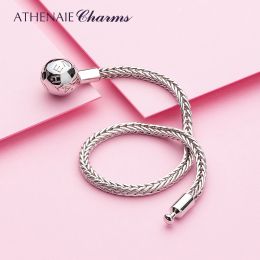 Bangles ATHENAIE 925 Sterling Silver Classic Wheat Chain Charms Bracelet with Openable Clasp for European Bracelets Women/Men Jewellery