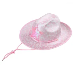 Berets Costume Western Pink Star Cowboy Hat Cosplay Cap Household Decoration T8NB