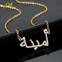 Necklaces Custom Arabic Name Necklace Personalized Stainless Steel Crystal Arabic Pendant Iced Out Names Jewelry For Women Birthday Gift