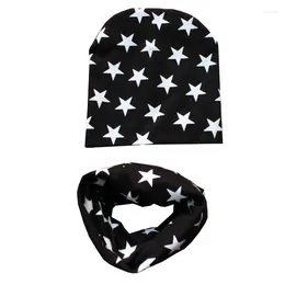 Berets Spring Autumn Cotton Baby Hats Scarf Set Star Smile Print Children Winter Girls Hat Boys Neck Collar Kids Beanie Cap