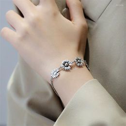 Charm Bracelets Vintage Plant Sun Flowers Blossom Adjustable For Women Lady Tibetan Silver Ethnic Small Daisies Bangles