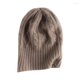 Berets Pure Cashmere Hat Women Diamond Twist Thickened Warm Cap Baotou Lovers Wool Knitted