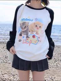 Women's T Shirts ADAgirl Kawaii Cat Print T-shirts Women Japan Style Kitten Raglan Sleeve Cutecore Tops E-girl T-Shirt For Teen Girl