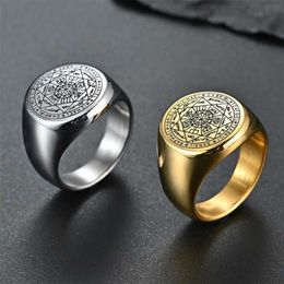 The Key of Solomon Rings Stainless Steel Seal the Seven Archangels Ring Amulet Male steel Jewelry M4 211217289h