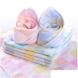 Towels Robes Wholesale- Soft Comfortable Bibs Cotton Checkered Towel Baby Daily Dedicated Feeding Face Bright Colors Small Square Dh90Q