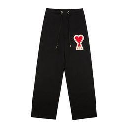 24SS Мужские дизайнерские женские брюки для пар Red De Coeur Брюки на молнии на груди с вышивкой в виде сердца Толстовка с капюшоном на молнии в тяжелых брюках из органического хлопка и флиса с обратной стороны петли