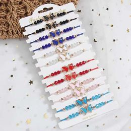 Beaded 12PCS New Alloy Drip Butterfly Crystal Bracelet Hand-Woven Adjustable Length Bracelet Set Wholesale YQ240226