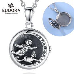 Necklaces Eudora 925 sterling silver astronaut spaceman necklace pendant photo box long chain fashion Jewellery for girlfriend gift CYXKD016