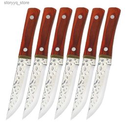 Kitchen Knives Stainless Steel 6pcs Steak Set High Carbon 3cr13SS Pakka Wood Utility Knife Meat Vegetable Q240226