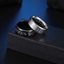 Solitaire Ring MEN Ring Stainless Steel Fashion Style MEN Double Letter Rune Words Odin Norse Viking Amulet RETRO Rings Jewellery 240226