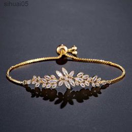 Beaded Exquisite Leaf Marquise Zircon Adjustable Bracelet for Women Cubic Zirconia Charm Bracelet Jewellery Gifts YQ240226