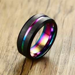 Modyle 2020 Black Brushed Tungsten Carbide Wedding Ring For Men Women Wedding Bands Rainbow Carbon Fiber Jewelry2336