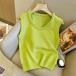 Women's Vests 2024 Korean Fashion Sweater Women Tender Stretchy Spring Fall Simple Knit Basic Student Streetwear Solid All-match College