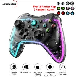 Gamepads Transparent Adjustable RGB Glare Lights Bluetooth Gamepad Controller For Nintendo Switch PC Android IOS Wireless Elite Handle