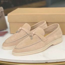 discount Casual Shoes 2024 High Quality Women Suede Leather Outside Walking Flat Loafers Round Toe Runway Brand designer Ladies Slip on Hot Sale Genuine Soft