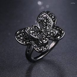 Cluster Rings Luxury Shinny Black Cubic Zirconia Gun Plated Butterfly Shape Anillos Mujer For Women Men Jewellery Wholesale R-015