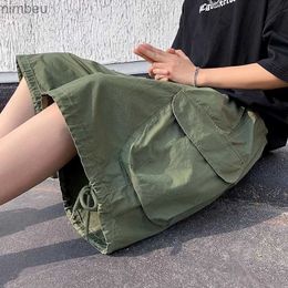 Men's Shorts Summer Khaki Green Black Cotton Shorts Men Fashion Retro Pocket Shorts Men Streetwear Loose Wide Leg Shorts Mens Cargo Shorts 240226