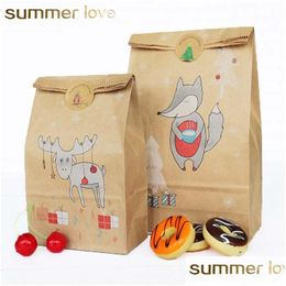 Jewelry Pouches, Bags New Kraft Paper Customizable Candy Baking Christmas Bag With 12 Sets Seal Stickers Handmade Gift Whole Dhgarden Dhpxm