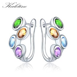 Earrings KALETINE Hutang Colourful Gemstone Hoop Earrings 925 Sterling Silver Blue Zircon Topaz English Lock Jewellery for Women Earrings