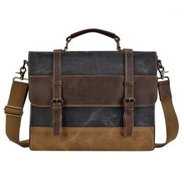 IMIDO Mens Messenger Bag 15 6 Inch Waterproof Canvas Leather Waxed Canvas Briefcase Vintage Leather Computer Laptop Bag Satchel1300p